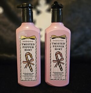 NWT 2 - Bath & Body Works Twisted Peppermint Gel Hand Soaps - Pink and Black